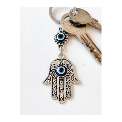 Mavi Göz boncuklu Fatımanın Eli Metal anahtarlık