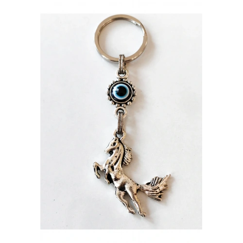 At Figürlü ve Nazar Boncuklu Metal Anahtarlık