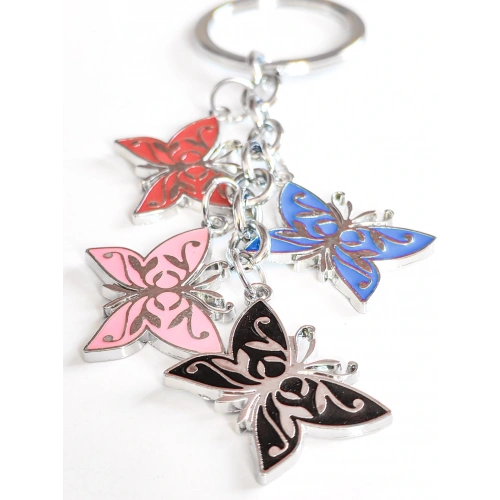 Renkli Kelebeklerden Oluşan Metal Anahtarlık