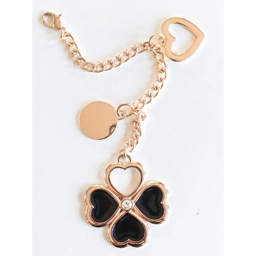 Kalpli Altın Rengi Yonca Modelli Çanta Süsü