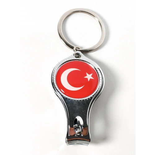 Türk Bayrağı Desenli Tırnak Makaslı Metal Anahtarlık