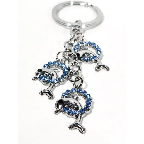 Mavi Taşlı Yunus Balıklı Metal Anahtarlık