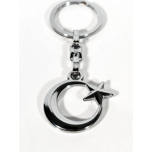 Gümüş Renkli Ay Yıldızlı 3 Boyutlu Metal Anahtarlık