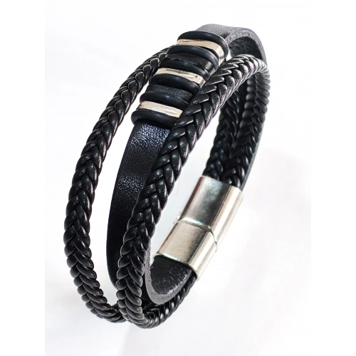 Siyah Deri Erkek Bileklik - Sevgililer Günü Hediyesi