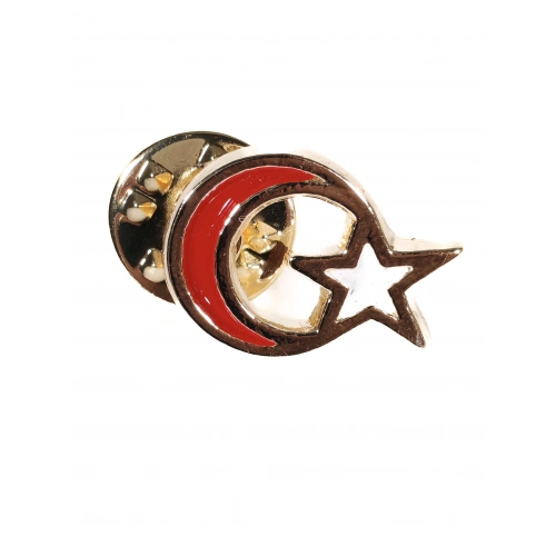 Kırmızı Ay beyaz Yıldızlı Metal Rozet