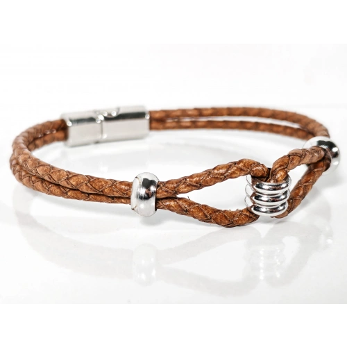 Kahverengi Örgü Yaylı Deri Bileklik – Doğal Şıklık ve Modern Detaylar