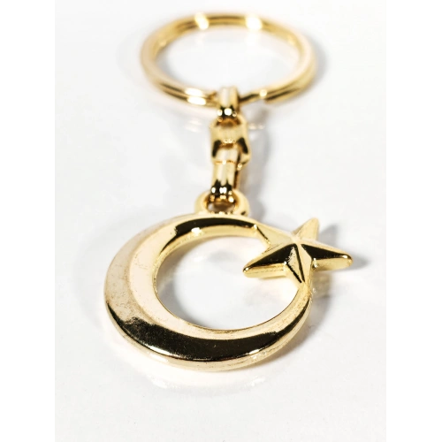 Altın Renk Ay Yıldız Figürlü Metal Anahtarlık – Milli Değerlerin Zarif ve Zamansız Sembolü