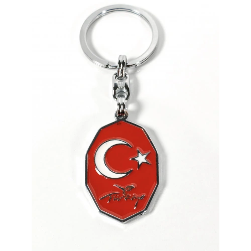 Kırmızı Ay Yıldız,  “Türkiye” Yazılı Sekizgen Metal Anahtarlık