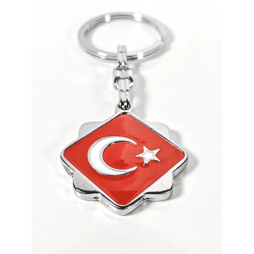 Kırmızı Ay Yıldız Motifli Metal Anahtarlık – Klasik ve Zarif Milli Sembol
