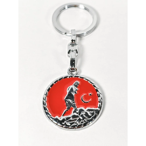 Atatürk Silüetli Ay Yıldız Figürlü Kırmızı Yuvarlak Metal Anahtarlık – Anlamlı ve Güçlü Bir Sembol