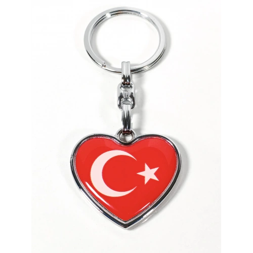 Ay Yıldız Figürlü Kalp Şeklinde Kırmızı Metal Anahtarlık – Duygusal ve Anlamlı Bir Tasarım