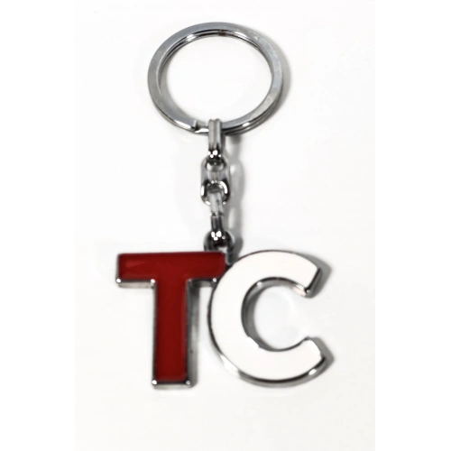 TC Harf Figürlü Kırmızı Beyaz Metal Anahtarlık – Güçlü Kimlik ve Sade Tasarımın Birleşimi