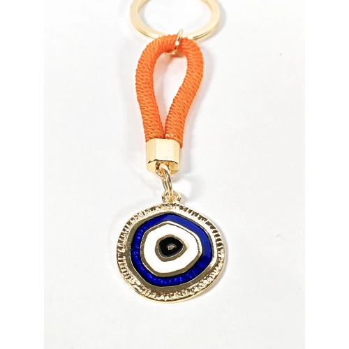 Turuncu İpli Nazar Boncuğu Detaylı Metal Anahtarlık – Şık, Anlamlı ve Dikkat Çekici Tasarım