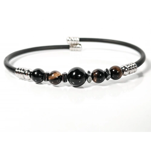 Siyah Akik Taşlı Yaylı Bileklik – Güç, Denge ve Stres Azaltıcı Enerji