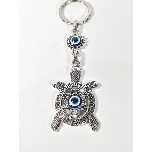 Nazar Boncuklu Kaplumbağa Figürlü Anahtarlık – Sabır, Bereket ve Koruyucu Enerji