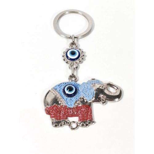 Fil Figürlü Nazar Boncuklu Metal Anahtarlık – Bereket, Güç ve Koruyucu Enerji