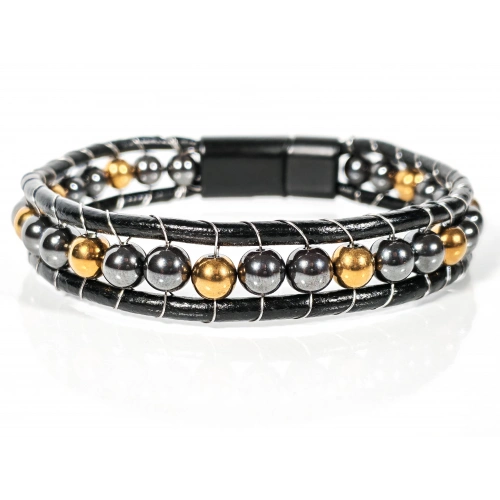 Hematit Taşlı Deri Bileklik – Güç, Denge ve Şıklık