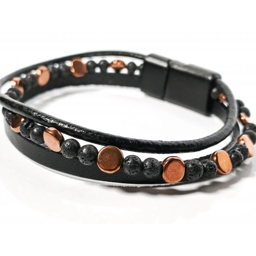 Lav Taşı ve Hematit Taşlı Deri Bileklik – Güç, Denge ve Topraklanma Enerjisi