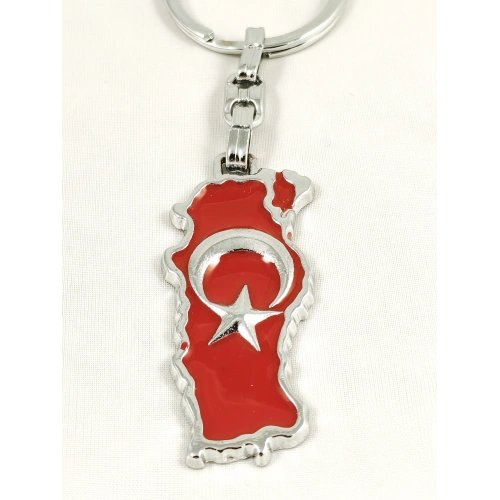 Kabartma Ay Yıldızlı Türkiye Haritalı Metal Anahtarlık