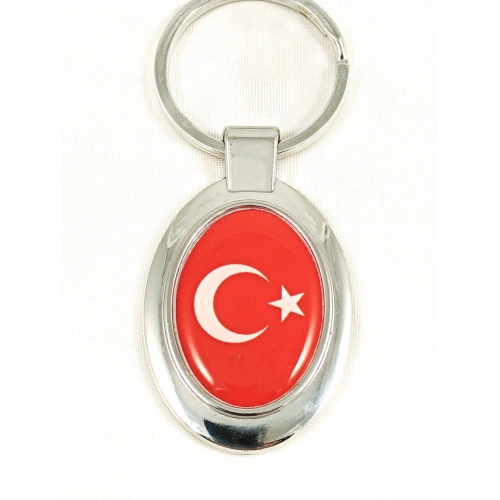Ay Yıldızlı Kırmızı Oval Metal Anahtarlık
