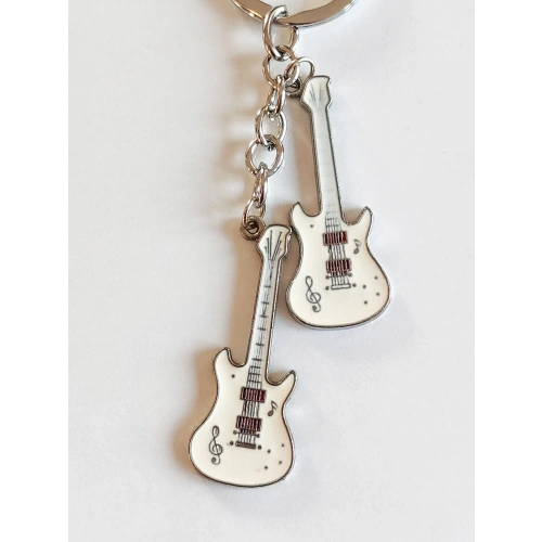 Beyaz İki Gitarlı Metal Anahtarlık