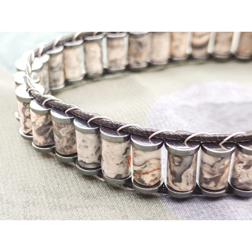 Gri Jespar Doğal Taş Örme Erkek Bilekliği