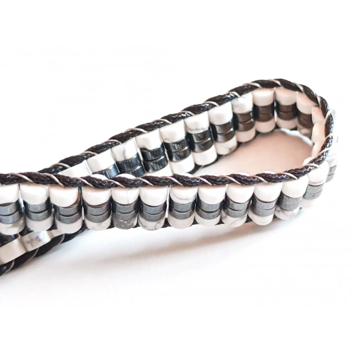 Havlit Siyah ve Beyaz Doğal Taş Örme Erkek Bilekliği