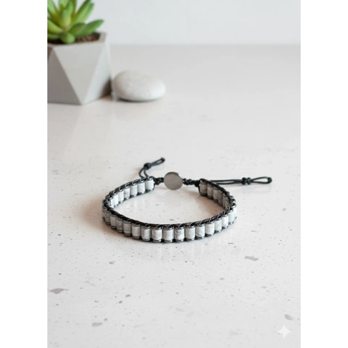 Gri Jespar Doğal Taş Örme Erkek Bilekliği 6X5 mm