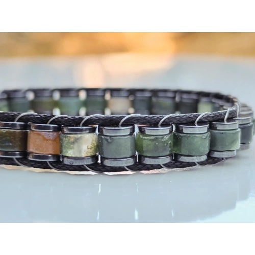 Hint Akik Doğal Taş Örme Erkek Bilekliği 6X3 mm