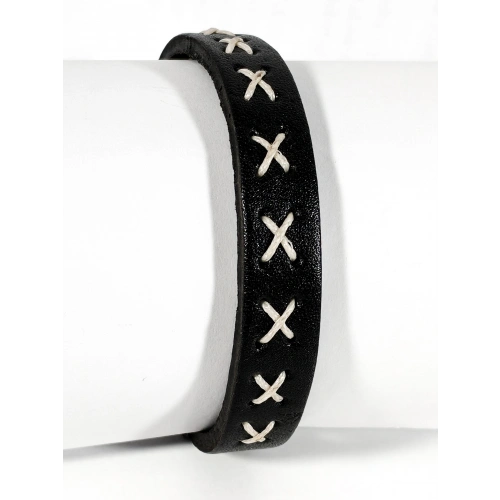 Beyaz İp İşlemeli Siyah Erkek Bileklik - Sevgililer Günü Hediyesi