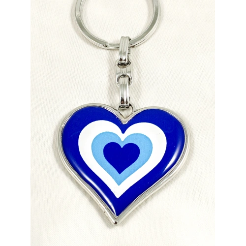 Nazar Temalı Kalp Şeklinde Metal Anahtarlık