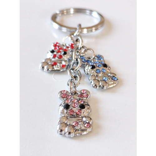 Renkli Taşlarla Süslü Ayıcıklardan Metal Anahtarlık