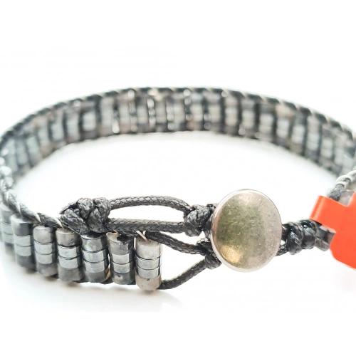 Larvakit Gri Doğal Taş Örme Erkek Bilekliği 4X2 mm