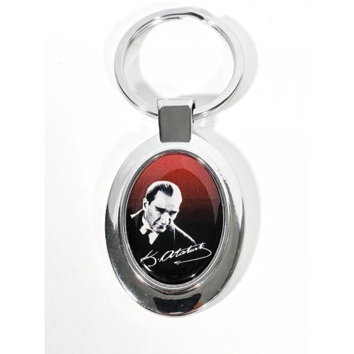 Atatürk Posterli Oval Metal Anahtarlık