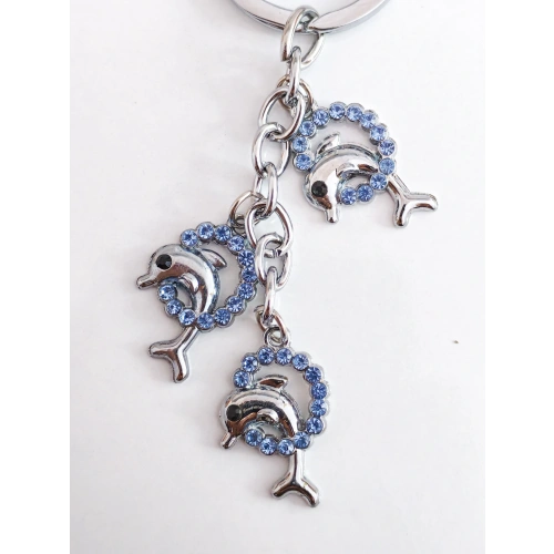 Mavi Taşlı Yunus Balıklı Metal Anahtarlık