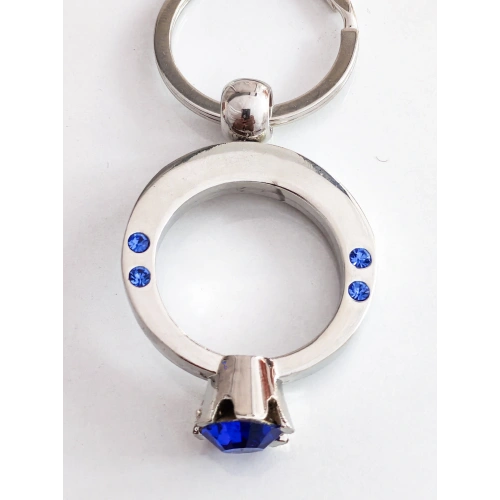 Mavi Tek Taşlı Yüzük Şeklinde Metal Anahtarlık