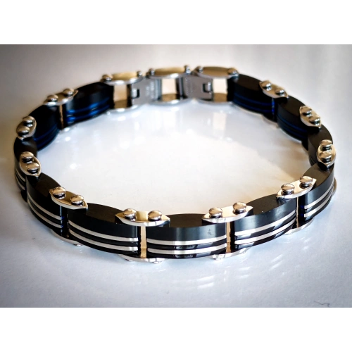 Mavi ve Siyah Çift Taraflı Çelik Erkek Bileklik