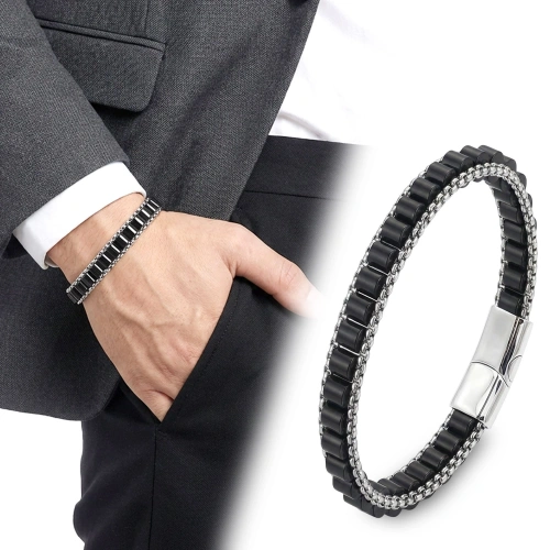 Moncuk Design  Oniks Doğal Taşlı Hasır Örgü Zincirli Erkek Çelik Bileklik 33512B28D11