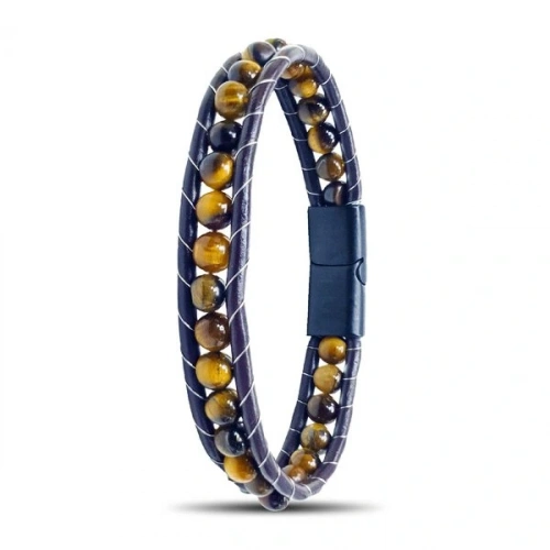 Moncuk Design 6Mm Kaplangözü  Deri Kordon Ve Çelik Bileklik 33512B2D6M16