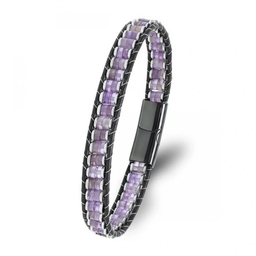 Moncuk Design Ametist & Hematit Çelik Örgülü Deri Bileklik 33512B22D7