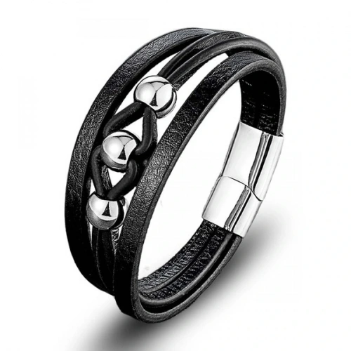 Moncuk Design Çelik Top Ve Siyah Deri Bileklik 33514B8D1