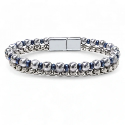 Moncuk Design Çelik Zincirli Gümüş Ve Mavi Hematit Bileklik 33512B21D3