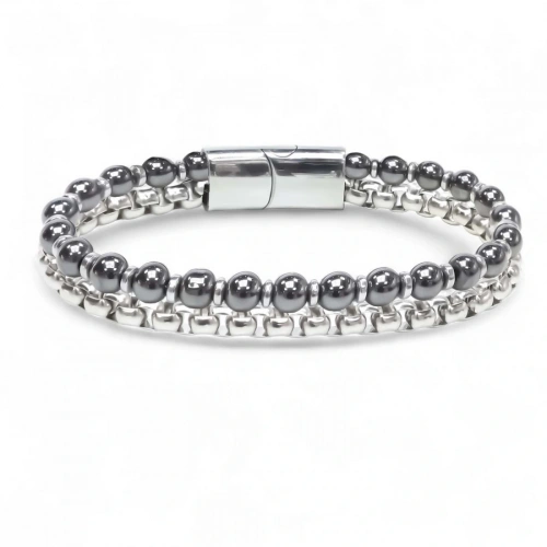 Moncuk Design Çelik Zincirli Hematit Ve Silver Hematit Bileklik 33512B21D9