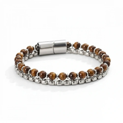 Moncuk Design Çelik Zincirli Kaplan Gözü Ve Hematit Bileklik 33512B21D8