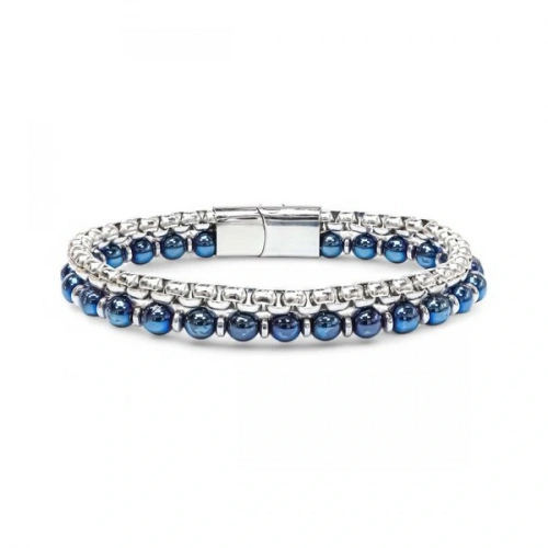 Moncuk Design Çelik Zincirli Mavi Ve Gümüş Hematit Bileklik 33512B21D6