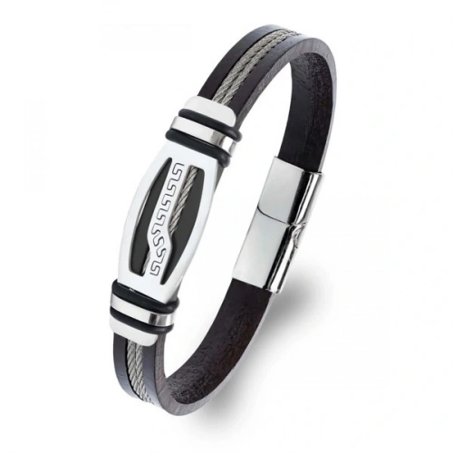 Moncuk Design Deri Kordonlu Çelik Halat Erkek Bileklik 33514B17D6