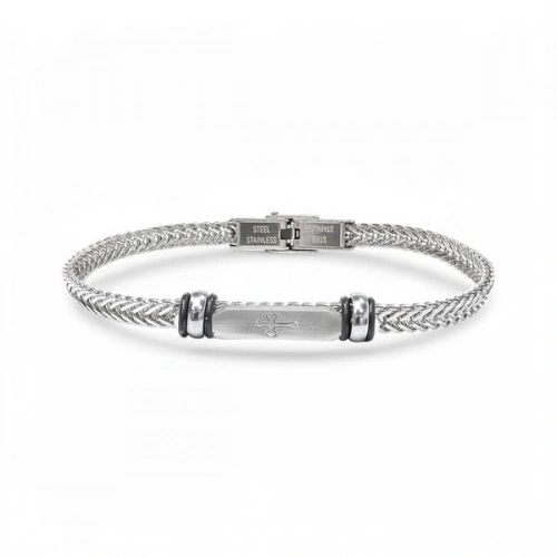 Moncuk Design Gothic Cross Çelik Hasır Örgülü Ayarlanabilir Bileklik 33511G5D2M