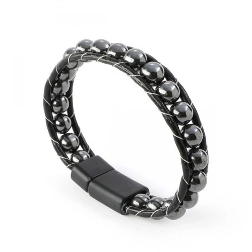 Moncuk Design Hematit Doğaltaşlı Deri Bileklik 33512B2D8M5