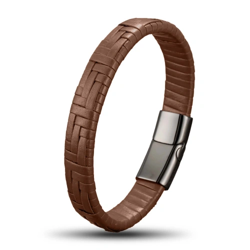 Moncuk Design Kahve Deri Örgü Ve Çelik Bileklik 33513B9D3