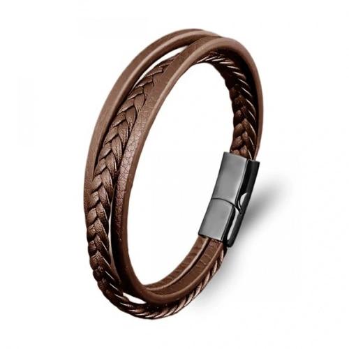 Moncuk Design Kahverengi Deri Erkek Bileklik – Titanyum Çelik Manyetik Kilitli 33513B14D4